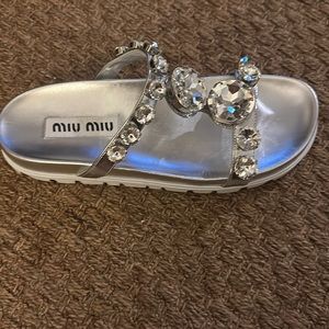 Miu Miu made in Italy like new silver large crystals. Size 38 1/2. US 8 1/2